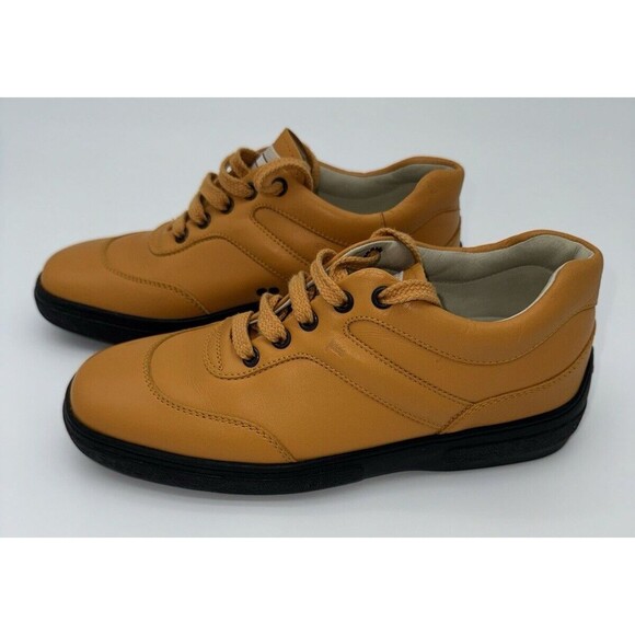 TOD'S LOW TOP SNEAKERS EU 37 1/2, US 7.5 Orange Leather Lace Up - Picture 1 of 11